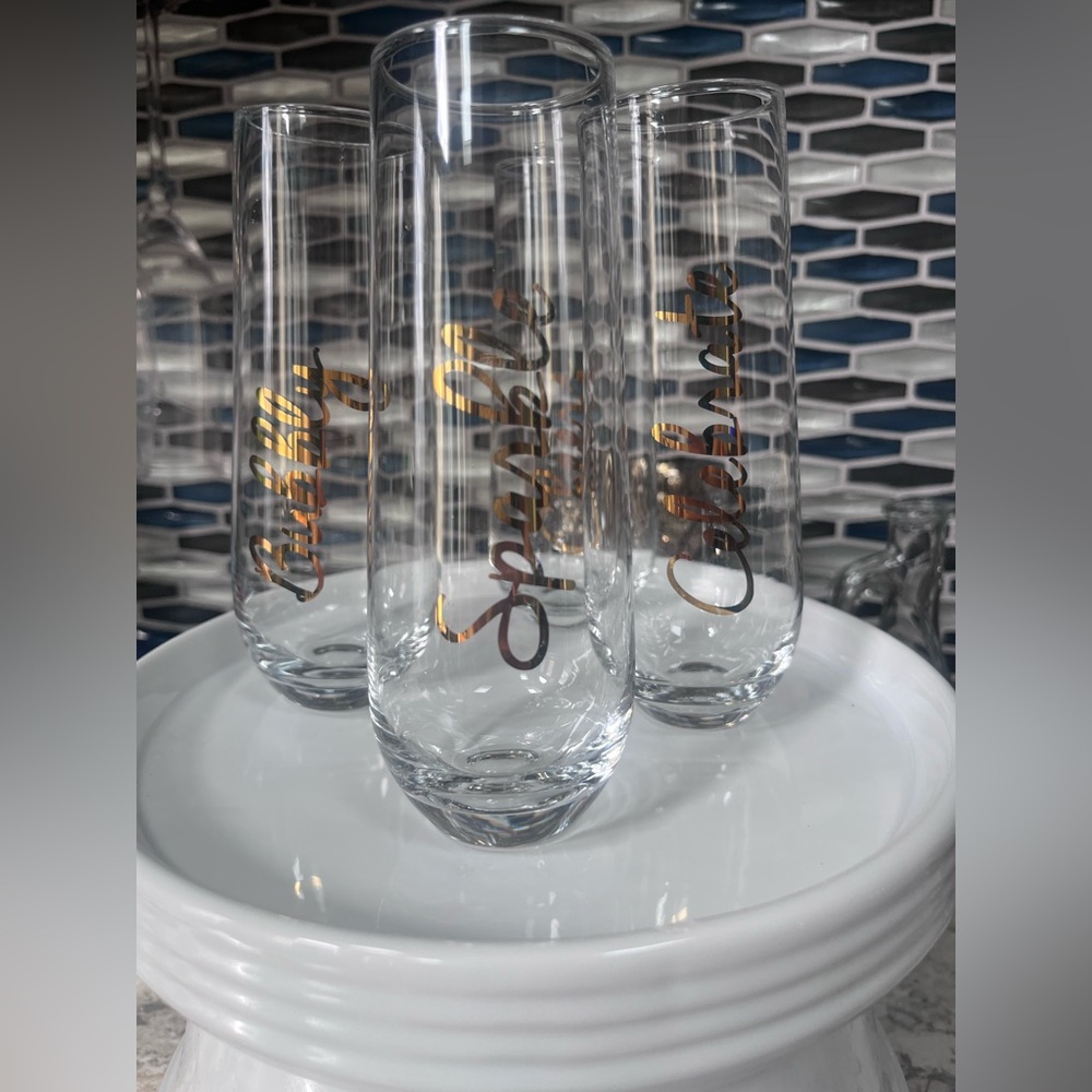 Lillian Rose Gold Lettered Champagne Flutes Set of 4.